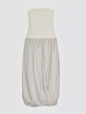 Zara NWT combination Strapless ivory & light gray Maxi Dress Gathered bubble hem